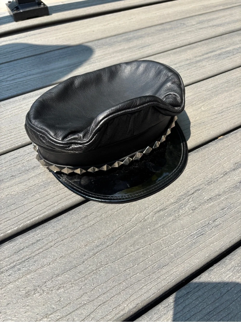 bebe Black Studded Leather Captain's Cap